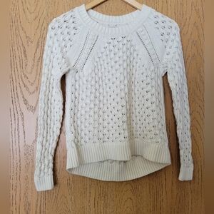 Loft cream bobble pointelle high low crew neck sweater SP